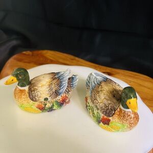 Brinns Mallard Duck Salt And Pepper Set Harvest Pumpkins Corn
